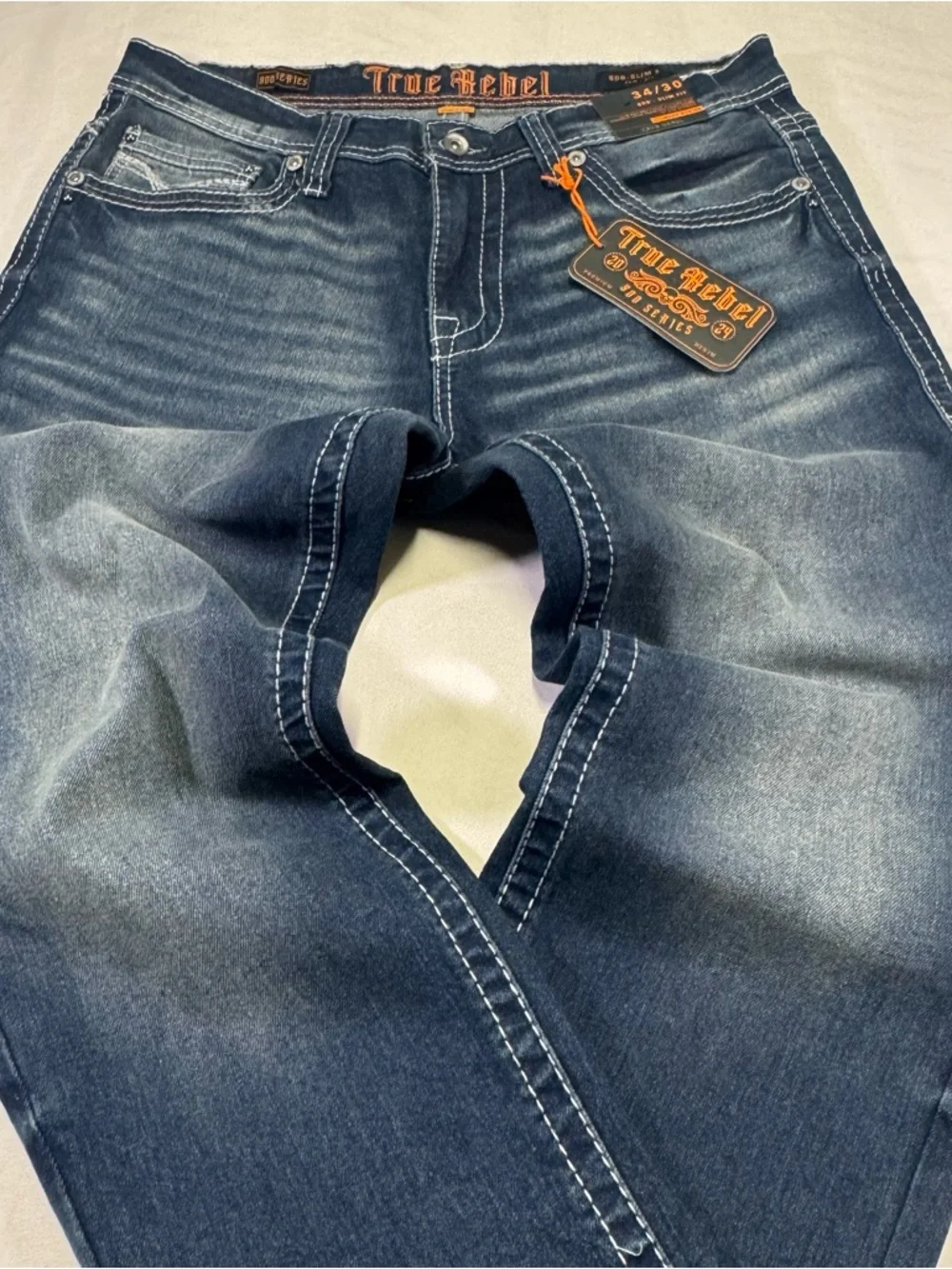 True Religion Men's Dark Wash Slim Straight Jeans
